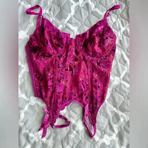 Vintage Victorias Secret Gold Label Purple Lace Velvet Floral Corset Bustier Y2K